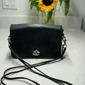 Coach Penelope 23403 Black Leather Turnlock Flap Crossbody Shoulder Bag Purse